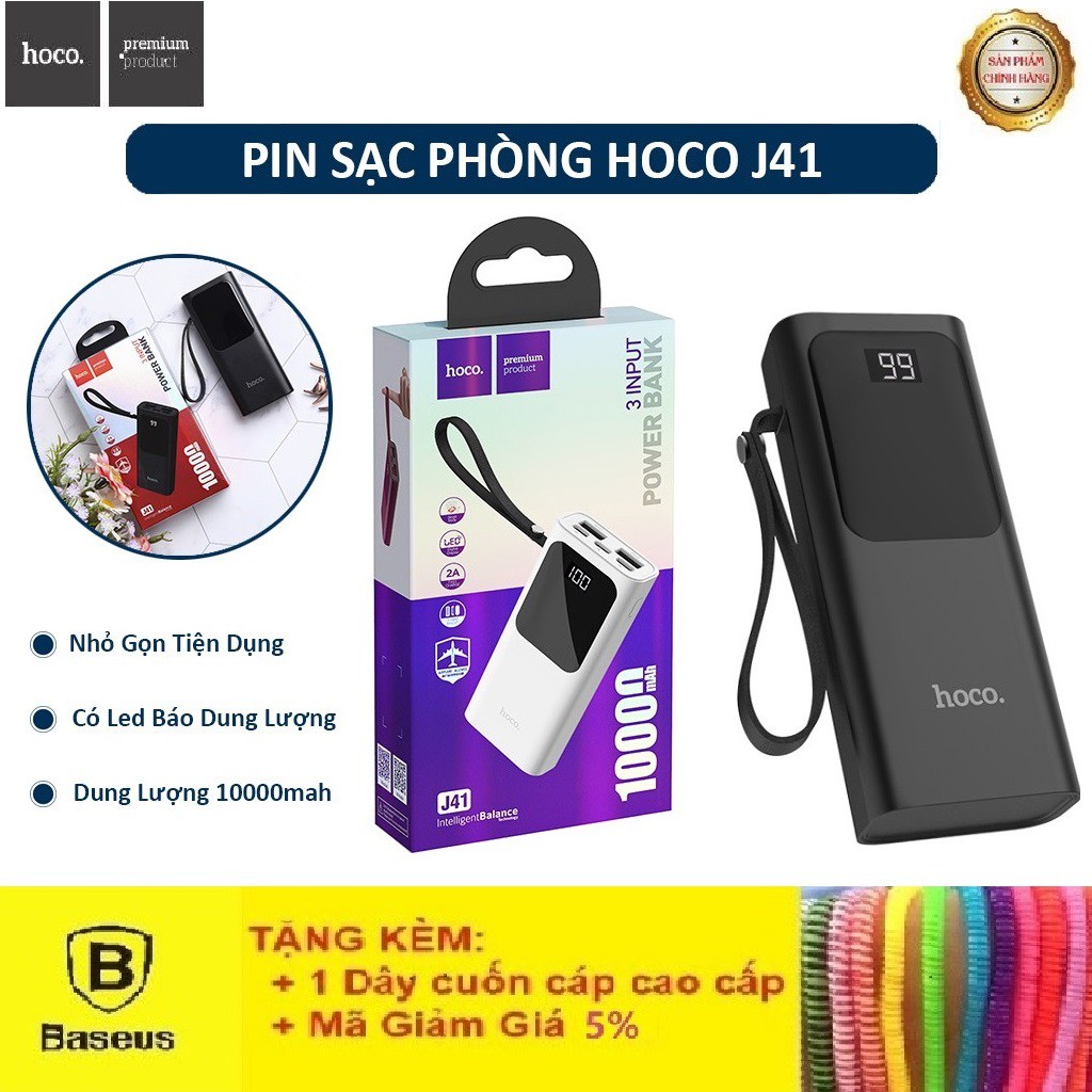 Pin Dự PhòngĐèn Led Hiển ThịSạc Dự Phòng Hoco J41 Intelligent Balance 10000mAh 3 Cổng Sạc - Bảo Hành Chính Hãng 12T