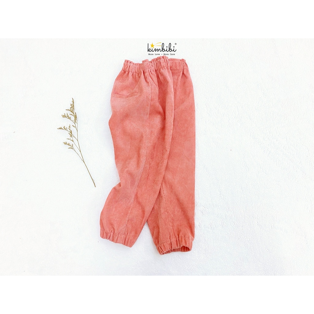 Quần dài cho bé gái bé trai chất nhung tăm  bo gấu Velvet bomber Kimbibi nhiều màu cho bé 1-8 tuổi