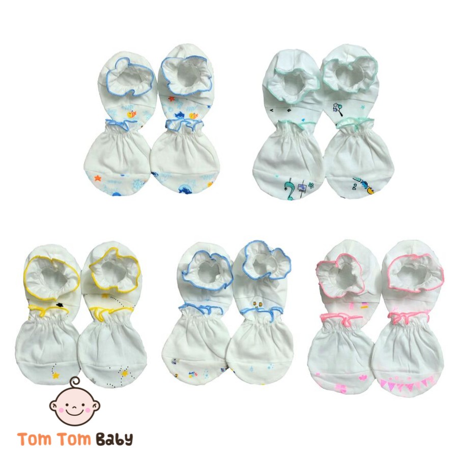 Bộ bao tay chân cotton sơ sinh họa tiết trắng JOU- chất vải rất đẹp