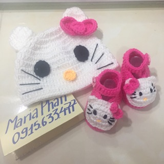 Set giày len và mũ len mèo kitty
