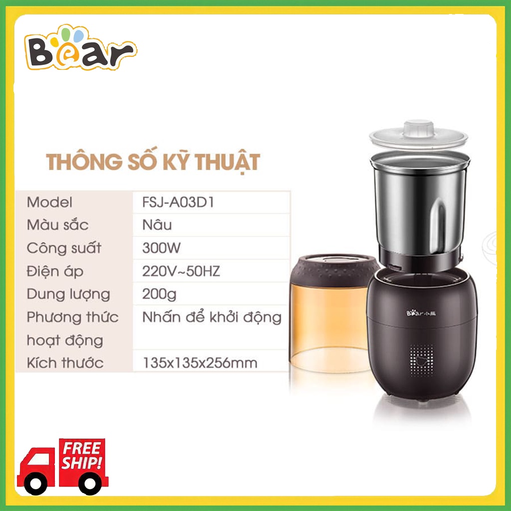 Máy Xay Thực Phẩm Bear, Máy Nghiền Mịn Bột Khô Đa Năng - Hàng quốc tế FSJ-A03D1S