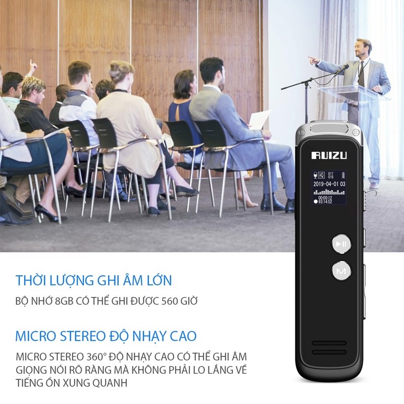 Máy Ghi Âm Stereo Ruizu K69 Bộ Nhớ Trong 8G - Máy ghi âm cầm tay Ruizu K69 ghi âm liên tục 60 giờ