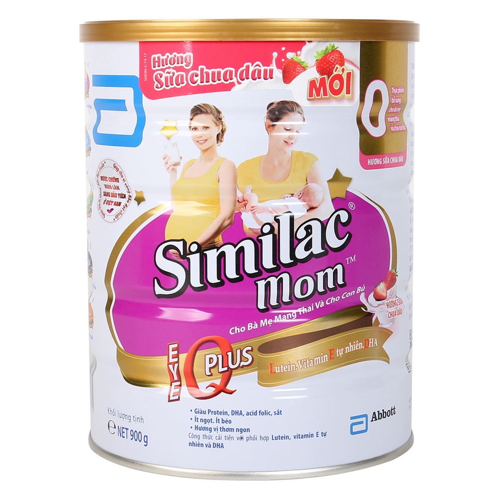 Lon Sữa 900g Similac Mom hương sữa chua dâu và Vani Abott.cung cấp nguồn dinh dưỡng tối ưu cho bà mẹ mang thai