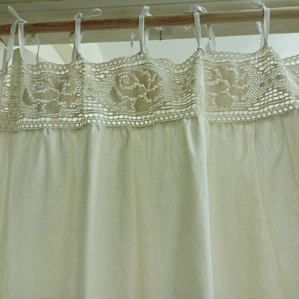 Rèm màn cửa vải canvas phối ren cotton hoạ tiết hoa hồng