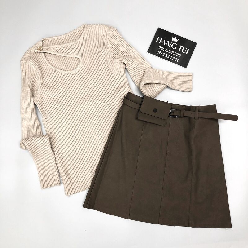 Áo len tăm khoét cổ lệch - Áo len tăm cao cấp, kiểu dáng thời trang