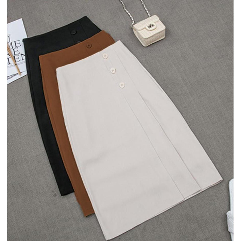 Chân Váy Công Sở Nữ, Chân Váy Midi Lưng Cao Xếp Ly Phối Cúc Che Hông Siêu Tôn Dáng, Màu Cơ Bản Dễ Phối Đồ. | BigBuy360 - bigbuy360.vn