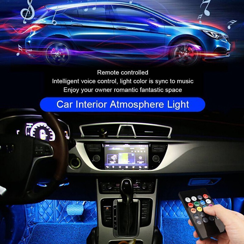 Set 4 Dải Đèn Led Rgb 9 Bóng Trang Trí Nội Thất Xe Ô Tô