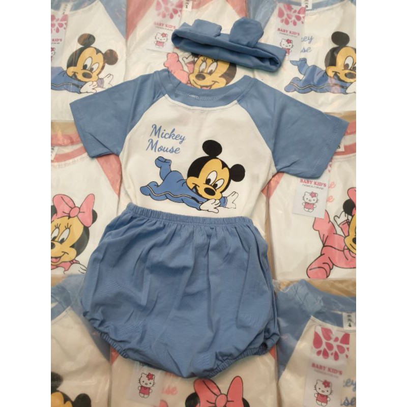 Set Mickey cho bé trai bé gái sơ sinh cực kute (kèm che thóp/băng đô nha) SN34