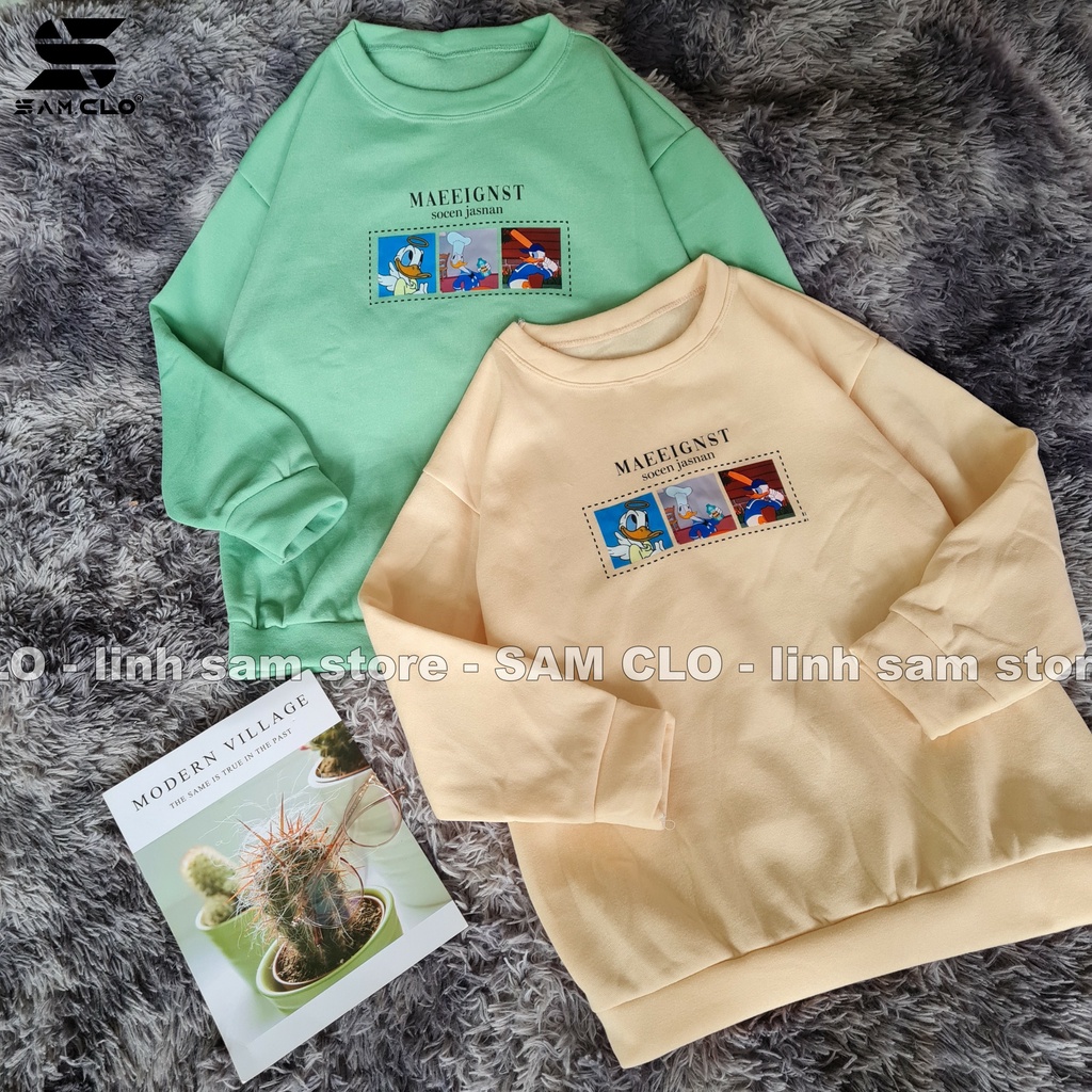 Áo SWEATER nữ SAM CLO hoodie không mũ NỈ 1 LỚP tay dài thu đông freesize dáng unisex in hình vịt donal chữ MAEEIGNST | BigBuy360 - bigbuy360.vn