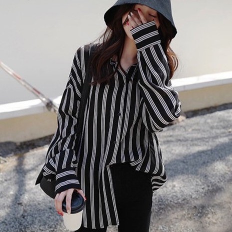 Áo Sơ Mi Nữ Vải Chiffon Sọc Dọc Phong Cách Hàn Quốc