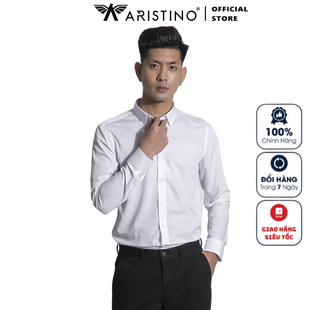 Áo Sơ Mi Nam Dài Tay ARISTINO ALSR08 Somi Công Sở Cao Cấp Màu Trắng Trơn Vải Sợi Tre Mềm Mát Dáng Ôm Không Túi