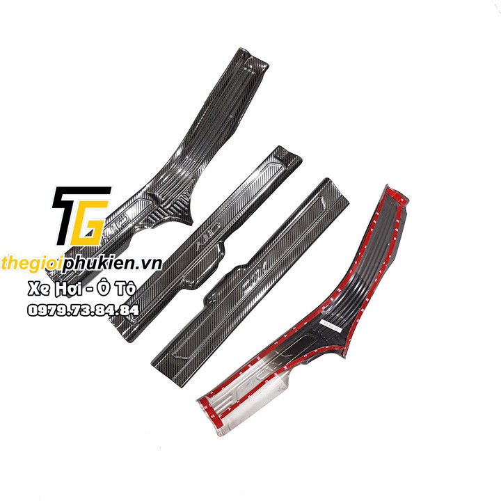 Ốp bậc cửa, nẹp bước chân cacbon xe Honda City 2015- 2020, 2021 - vân Carbon cao cấp (tặng kèm keo 3M)
