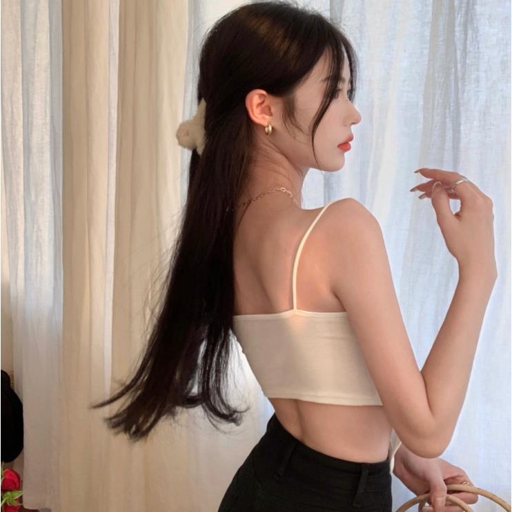 Áo Hai Dây Có Mút Đệm Ngực Ngắn Thiết Kế Không Đồng Đều Thời Trang