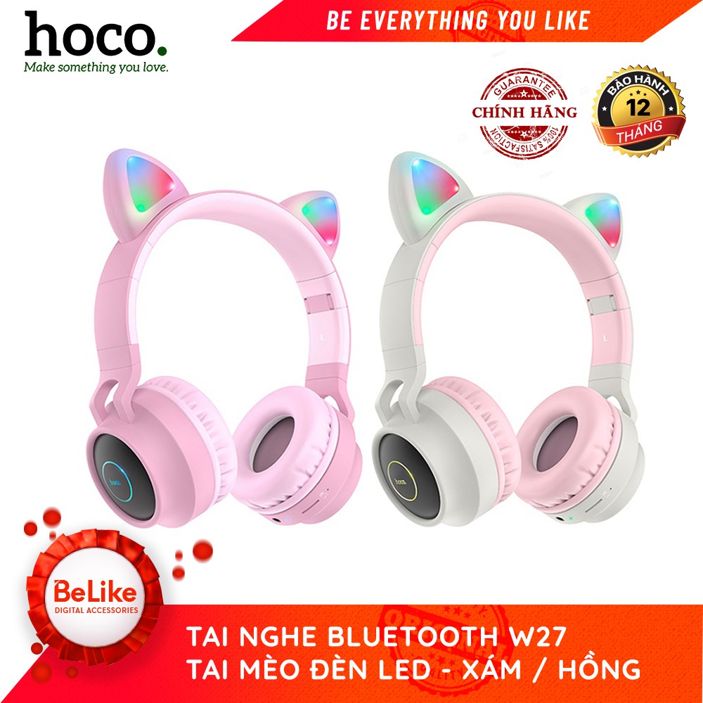 [TAI NGHE HOT ] Tai Nghe Chụp Tai Bluetooth Hoco W27 - Tai Mèo Phát Sáng - Hàng Chính Hãng