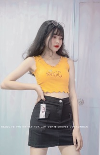 Set áo croptop thuê phối cv túi nắp