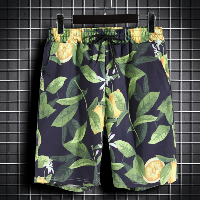 Quần short đi biển hoạ tiết lá xanh cho nam và nữ size M-5XL