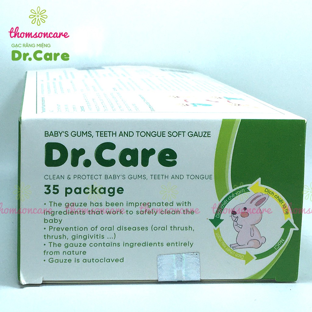 Gạc rơ lưỡi cho bé Dr Care Hộp 35 gói - khăn lau răng, rơ miệng, tưa lưỡi cho trẻ sơ sinh Drcare, ăn dặm, mọc răng