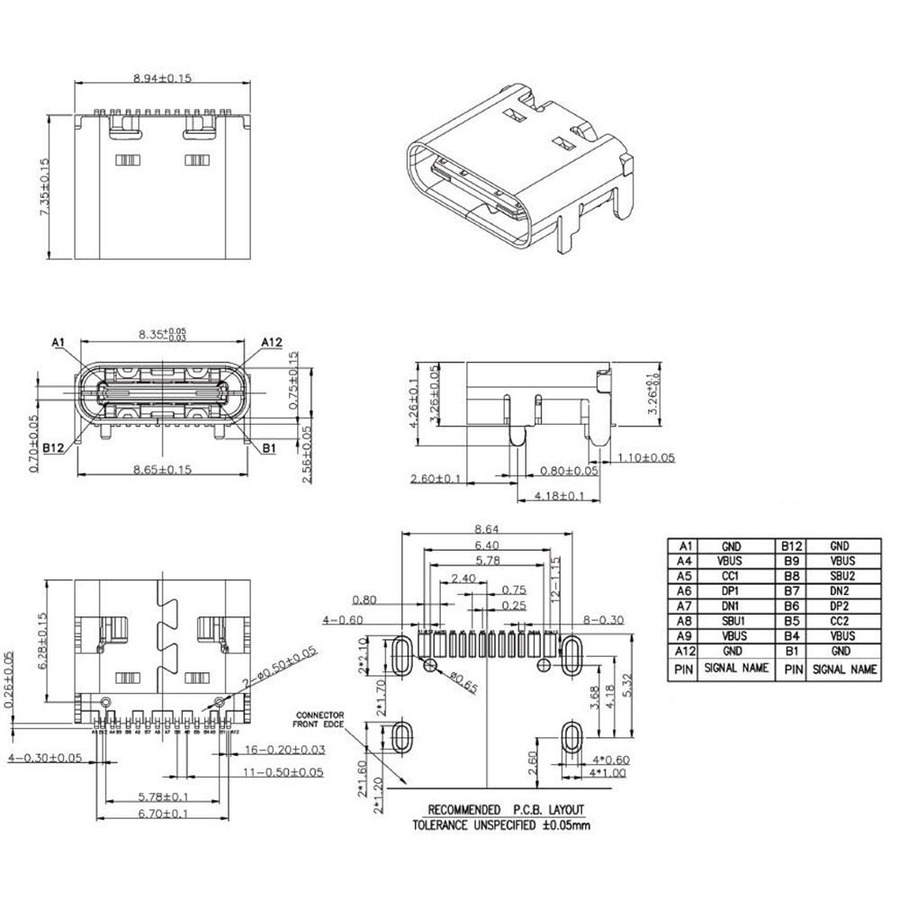 Set 10 cáp chuyển đổi PCB USB 3.1 Type-C 16 Pin vỏ đồng