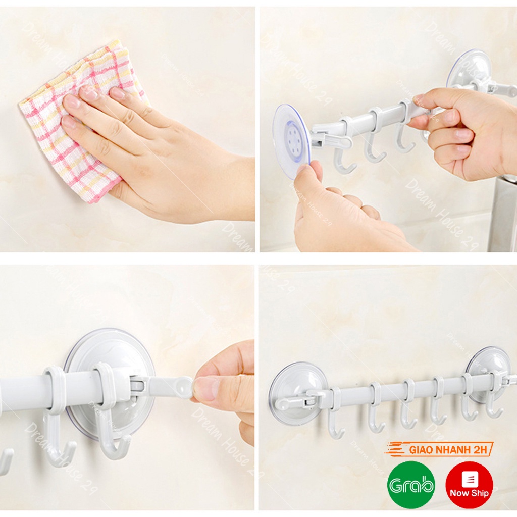 Móc treo đồ nhà tắm hút chân không, móc treo quần áo nhựa abs cao cấp màu hồng kích thước 35cm x 8cm