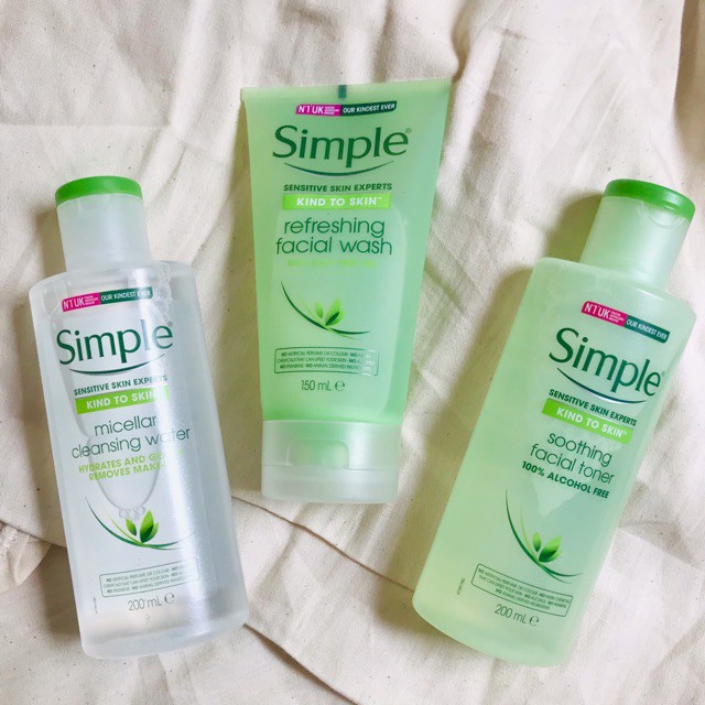 Combo Simple Toner, Sữa Rửa Mặt, Tẩy Trang Simple