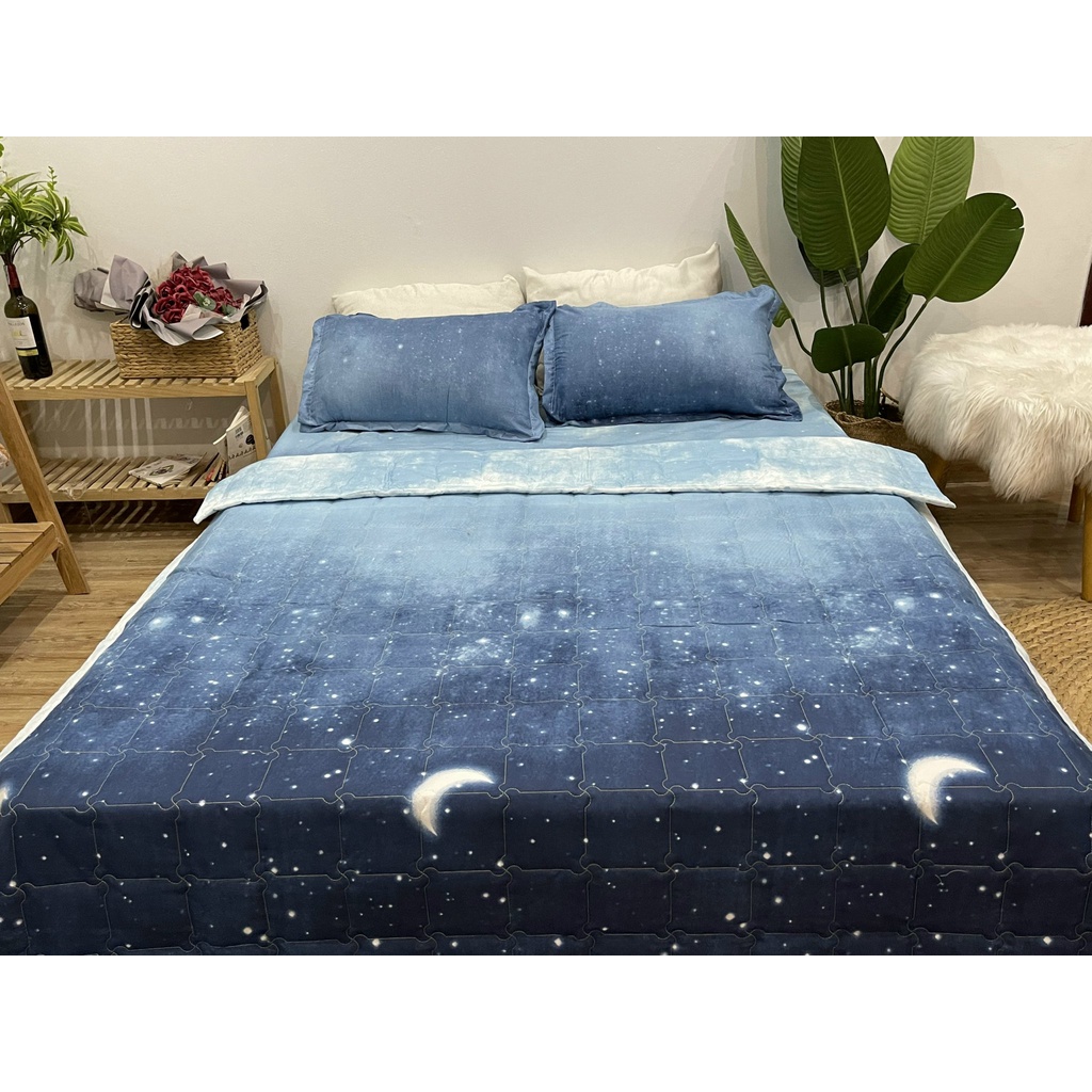 Set ga gối chăn hè chần bông 5 món Cotton EMMIBedding, mẫu màn đêm mền cotton họa tiết đáng yêu