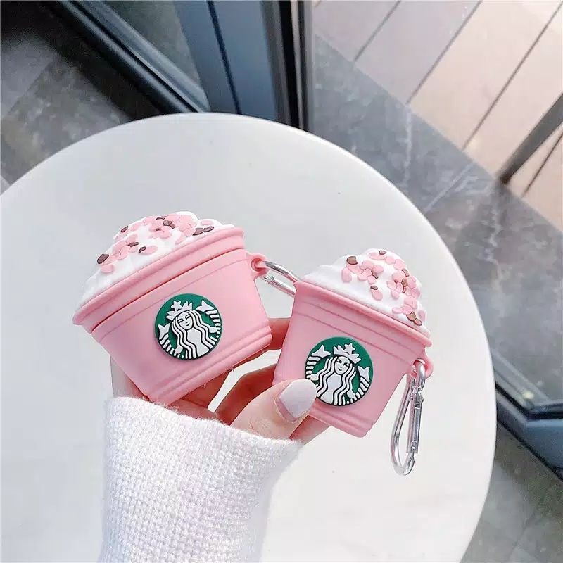 STARBUCKS Vỏ bảo vệ hộp sạc tai nghe Airpods 1 2 Pro bằng silicon mềm hình Frappuccino Pink Premium 3D TWS