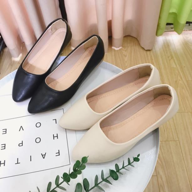 Giày búp bê nữ mũi nhọn da mềm giản dị đế 2cm cực êm chân -Kèm hình thật