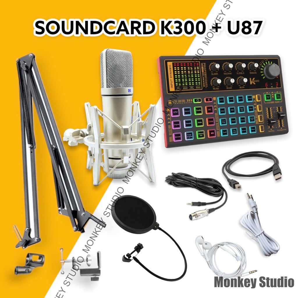 Bộ Combo Mic Thu Âm Hát Livestream Soundcard K300 &amp; Mic AQTA U87 ⚡BH 1 NĂM⚡ Thu Âm Điện Thoại Máy Tính