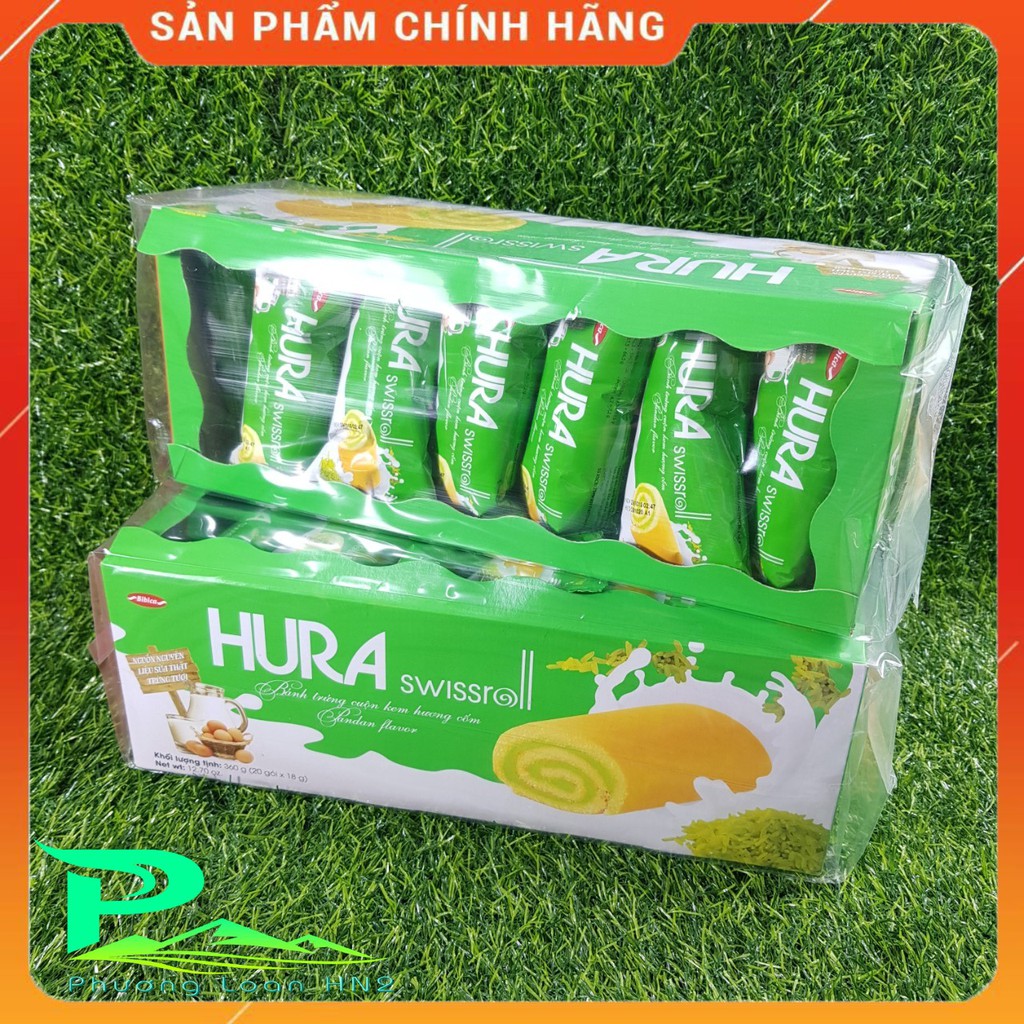 Bánh trứng - Bông lan cuộn kem hương cốm Hura hộp 360g