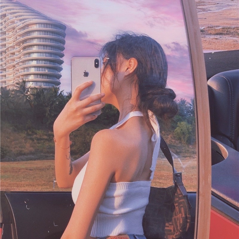 Áo yếm cột nơ xinh ở cổ dáng croptop đi biển i8