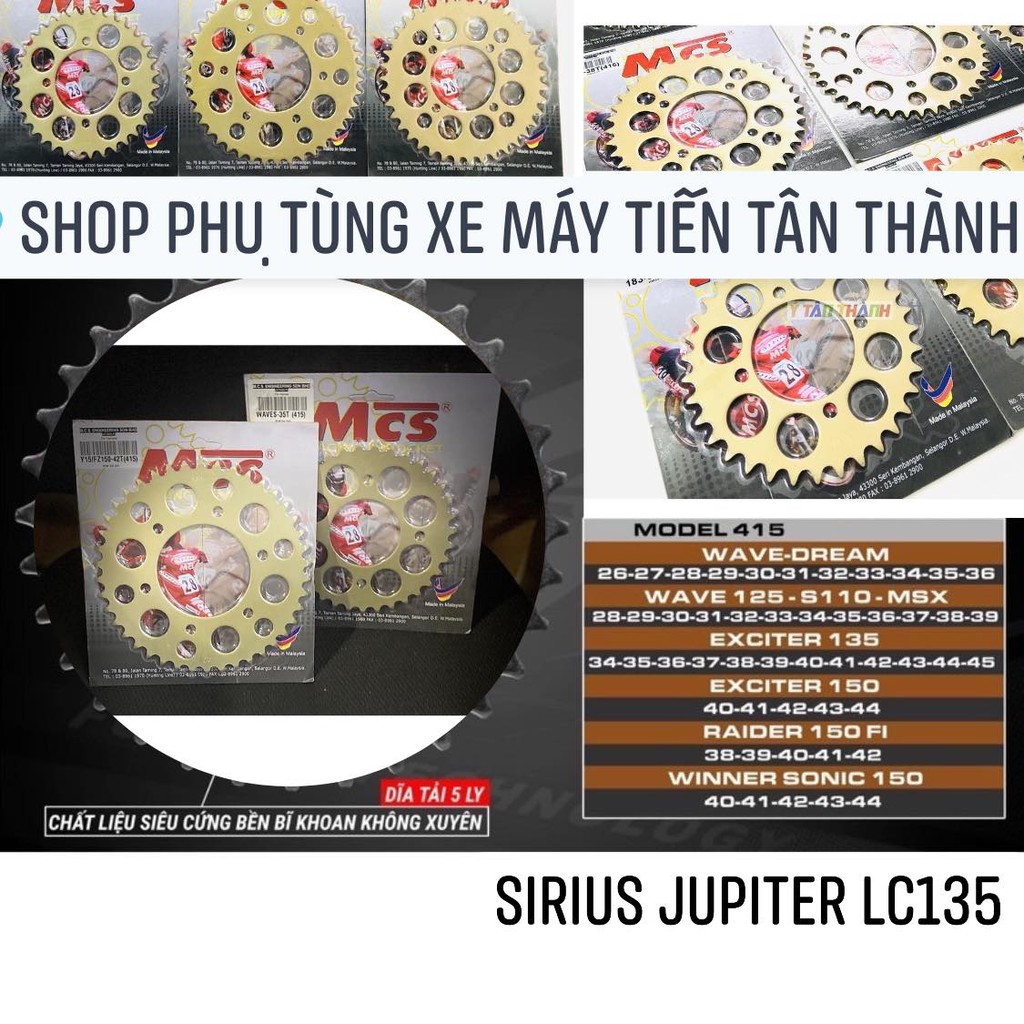 NSD NHÔNG SÊN ĐĨA XÍCH MCS / RECTO /YBN ( SÊN 415 /7LY) Malaysia   EX135 / SIRIUS/ JUPITER