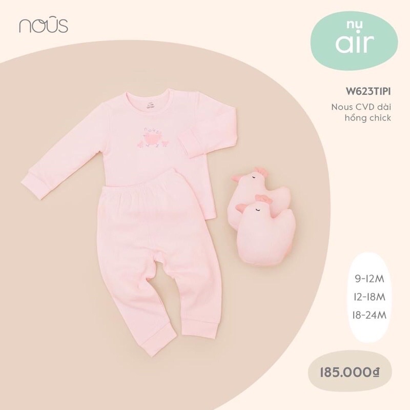 Bộ dài cài vai nous có lỗ thoáng khí nu air hồng chick xanh - hàng chính hãng