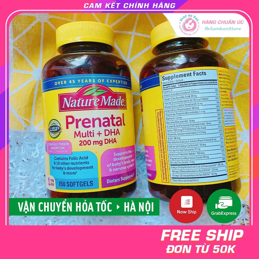 BẦU MỸ, VITAMIN TỔNG HỢP Prenatal Multi DHA cho Bầu và sau sinh 150 viên - Xuất xứ Mỹ