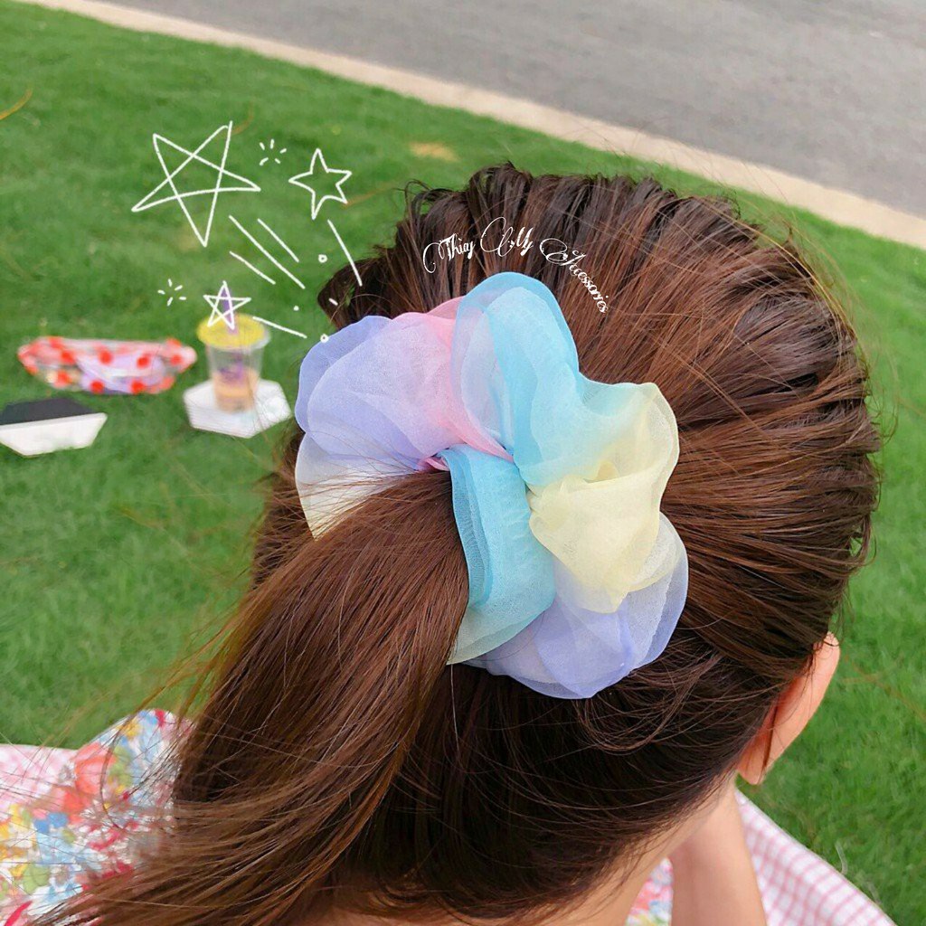 Scrunchies buộc tóc màu cầu vồng - UniLabel