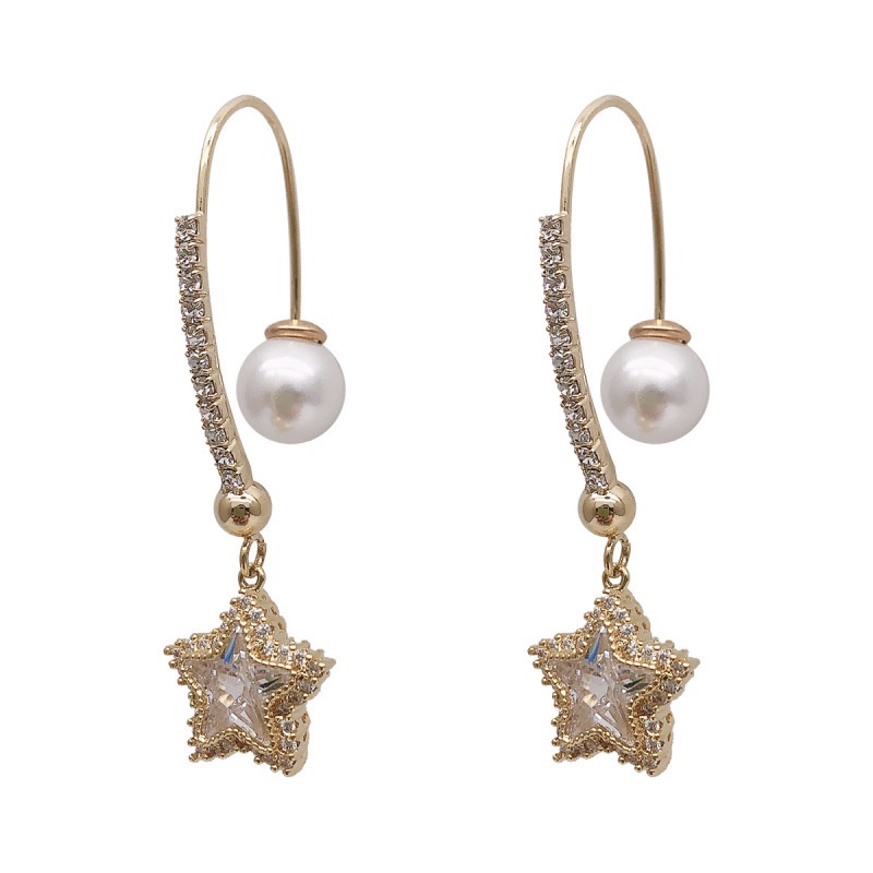 Bông tai dáng dài hình ngôi sao năm cánh đính đá thời trang