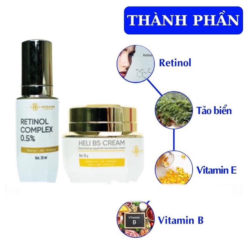 Bộ Tái Sinh Huyền Phi Retinol Complex 0.5% Kem Phục Hồi Heli B5 Tái Tạo Chống Lão Hóa Dưỡng Trắng Da Chuyên Sâu Cấp Ẩm