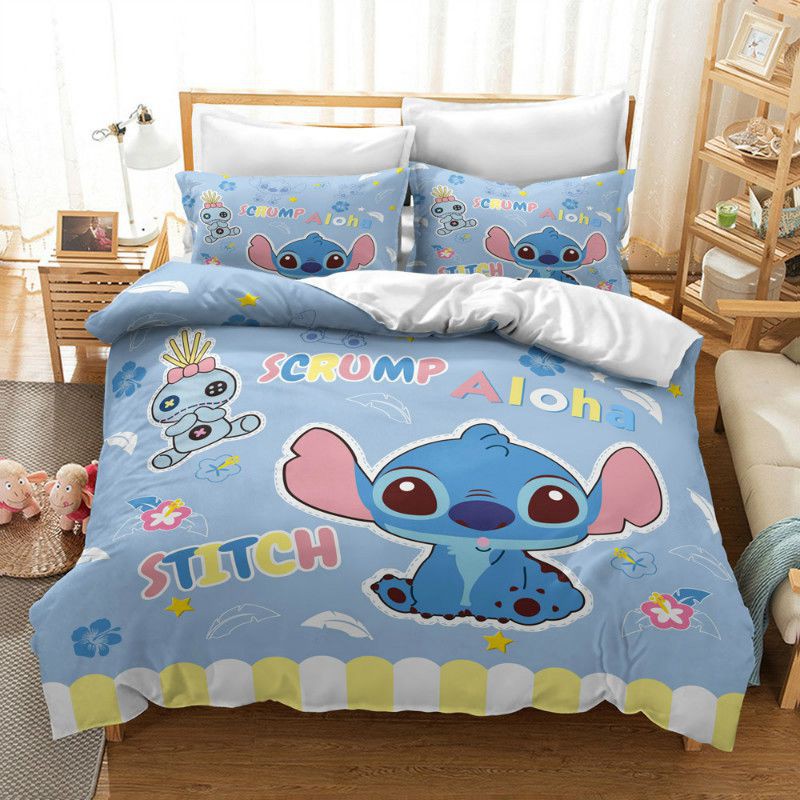 Bộ vỏ chăn + áo gối in hình Stitch và Lilo