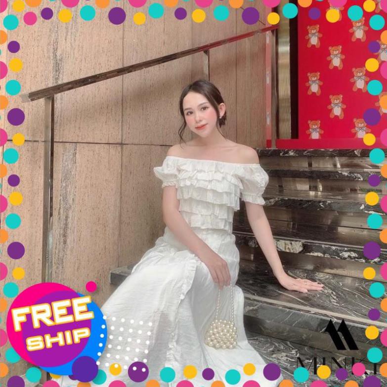 [SALE_SỐC_45%] [HÀNG THIẾT KẾ] SET ÁO BÈO NHÚN + CHÂN VÁY DÀI - CHẤT LANH LỤA NHẬP KHẨU - MÀU XANH/ TRẮNG [SIÊU PHẨM] | BigBuy360 - bigbuy360.vn