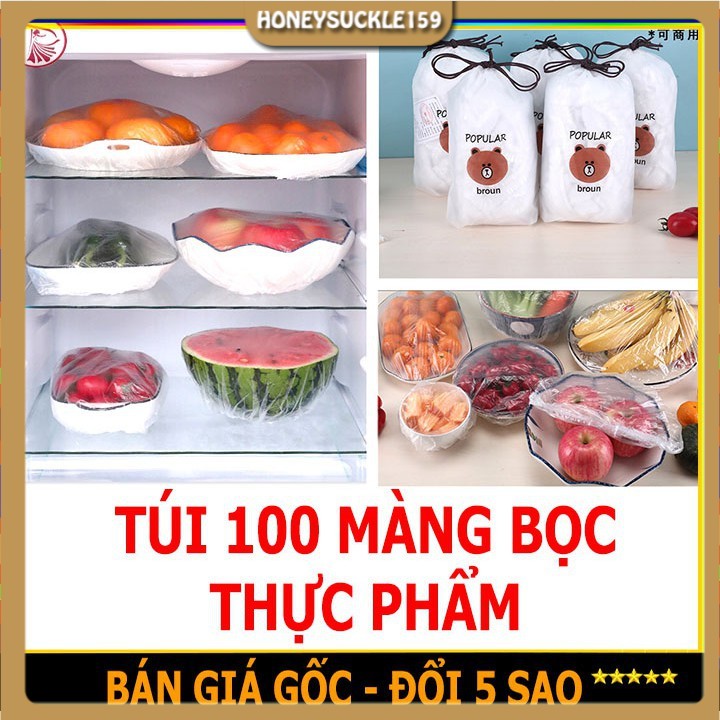 Combo 100 Màng Bọc Thực Phẩm Có Chun Co Dãn Tái Sử Dụng Được Kèm Túi Gấu