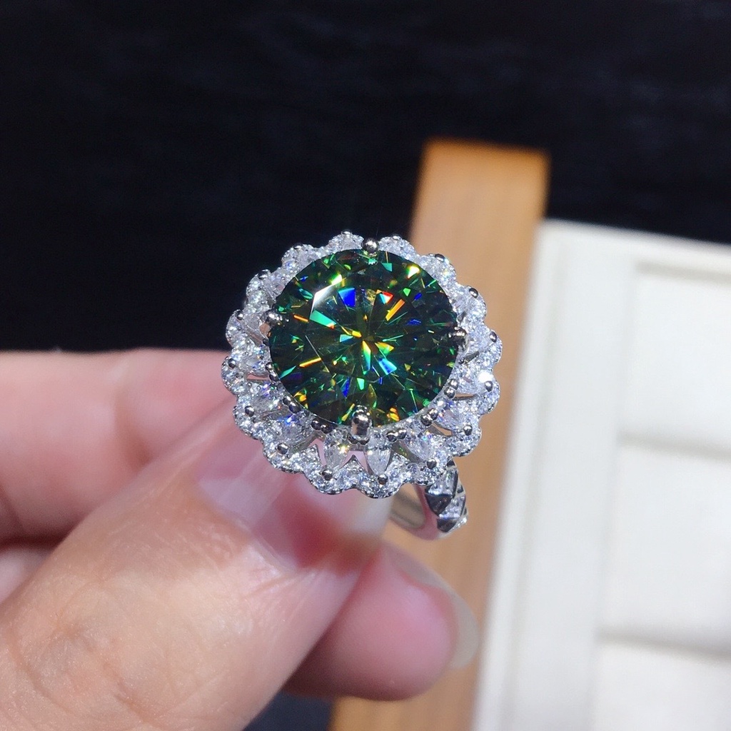 Xu Hướng Mới Nhẫn Moissanite Mở Sáng Bóng Sang Trọng Thời Trang Cá Tính Một Carat Và Túi Vuông Màu Lửa Tám Trái Tim Và Tám Mũi T