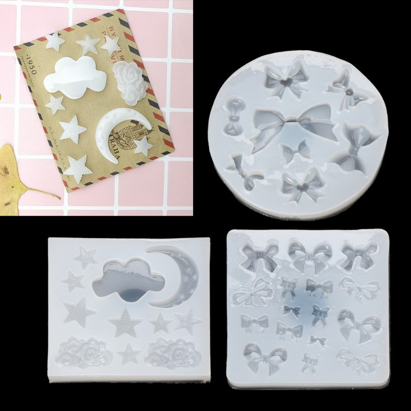 Khuôn Silicon Làm Trang Sức DIY Từ Epoxy Resin Hình Nơ / Ngôi Sao / Mặt Trăng Xinh Xắn