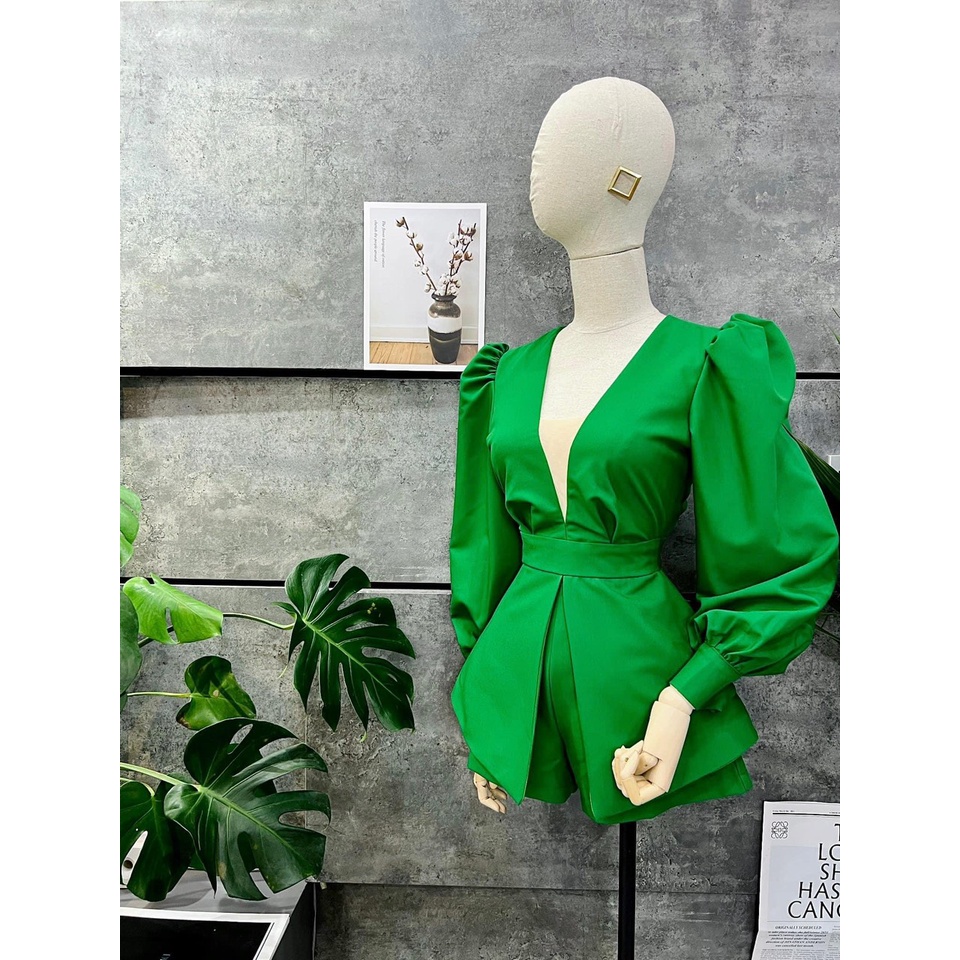 Jumsuits nữ tay phòng dán ngắn cổ V phối lưới  bigsize Kim Ngân từ 50 kg đến 100 kg M/L/XL/XXL