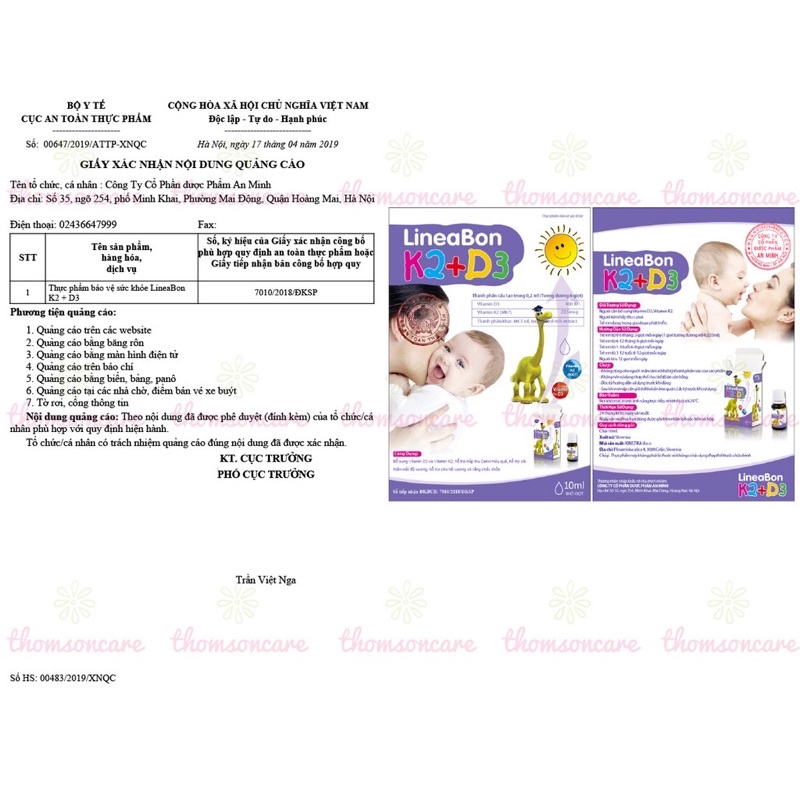 Vitamin D3K2 Lineabon chai 10ml -tăng chiều cao cho bé chính hãng