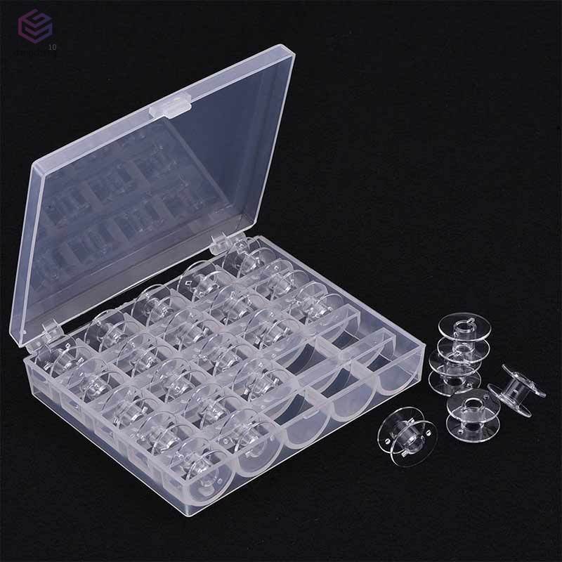 Set 25 Suốt Chỉ Bằng Nhựa Kèm Hộp Đựng Dành Cho Máy May Brother Janome Singer Elna