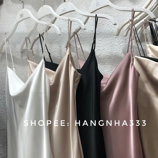 SẴN🔥Váy lụa 2 dây cổ đổ phi lụa cao cấp