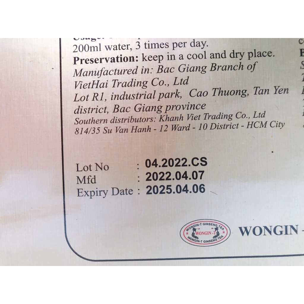 Trà Sâm Hàn Quốc Wongin-T Ginseng Tea Hộp 100 gói  Giá Rẻ -Date 2025