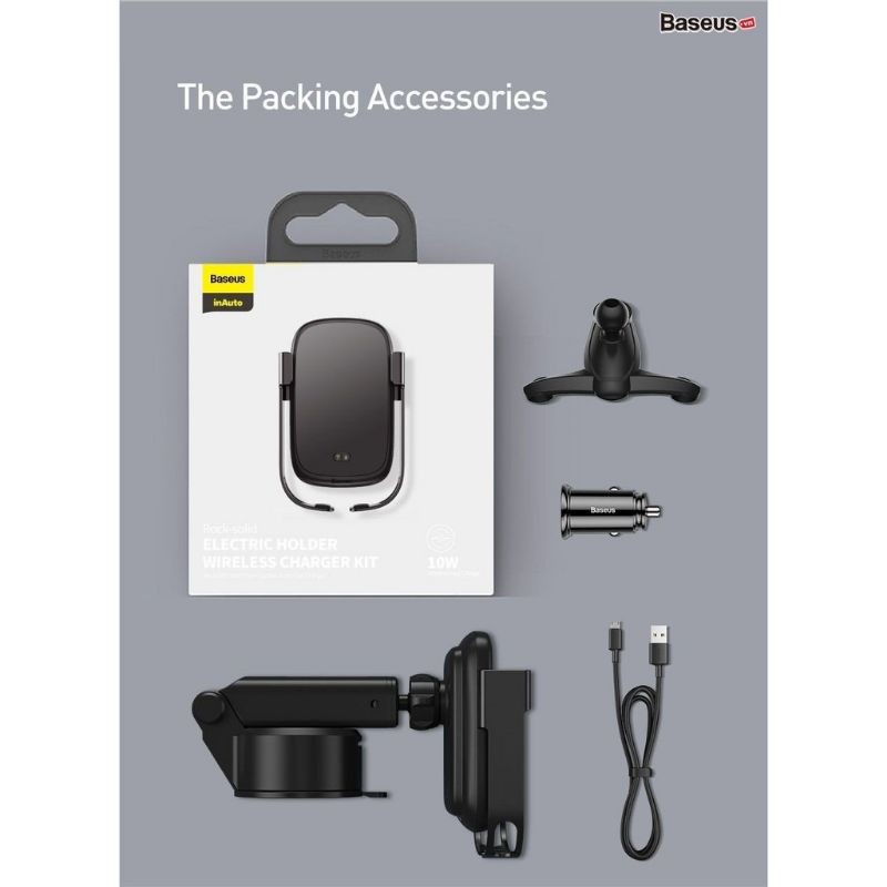 Giá đỡ điện thoại tích hợp sạc nhanh không dây dùng trên xe hơi Baseus Rock-Solid Electric Holder Wireless Charger Kit