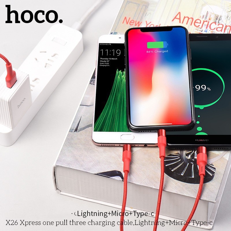 Cáp sạc dây dù đa năng HOCO X26 3 in 1 (Iphone/Android/Type-C)