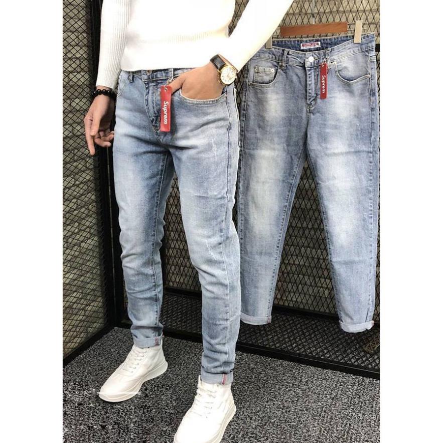 HCM️⚡ Quần Jean Dài, Quần Jean Nam Thêu Logo Màu Xám Mina_fashion