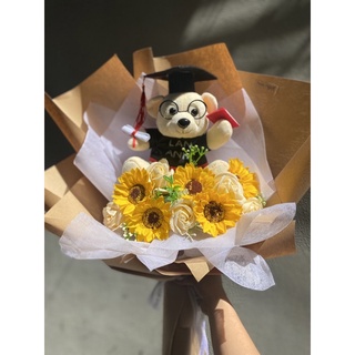 Bó hoa sáp hướng dương gấu bông tốt nghiệp, tặng túi thiệp xịn